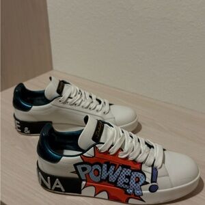 Dolce & Gabbana White Sneakers with Power Comic Design